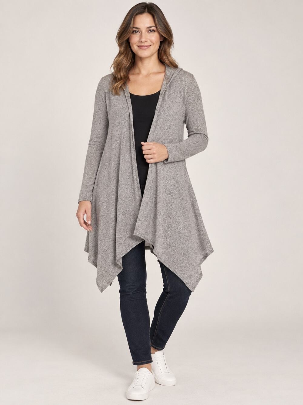 Caution to the Wind Women’s Small Hooded Cardigan Gray Open Front Duster USA NWT